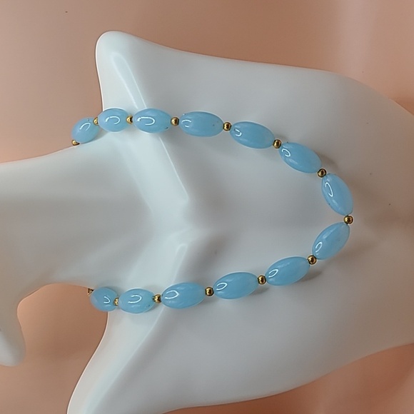 Vintage baby blue and gold color choker necklace - Picture 1 of 6